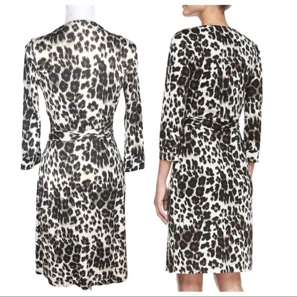 Diane von Furtstenberg silk wrap dress animal snow leopard print sz 4 New Julian - Picture 6 of 16